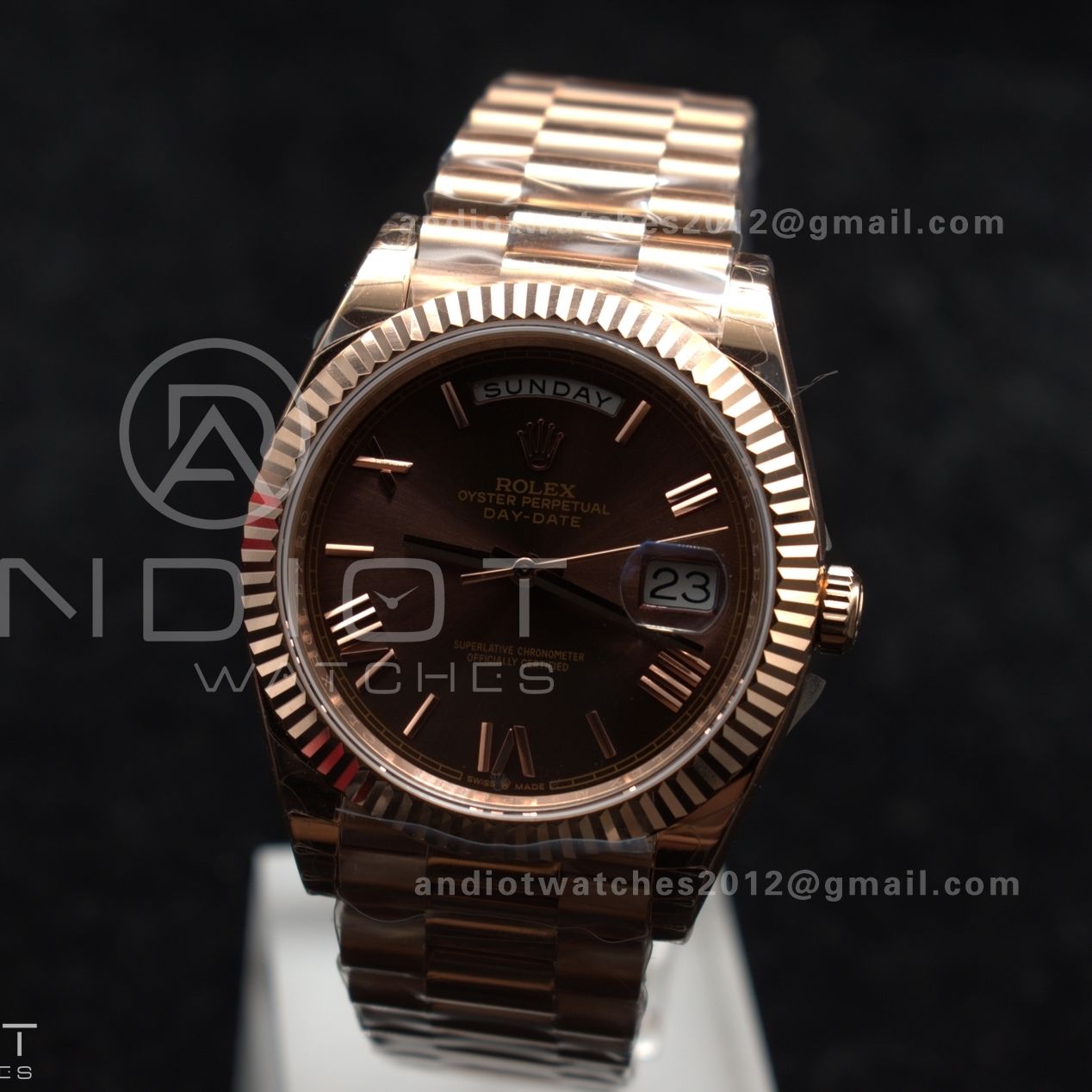DayDate 40 RG GSF Gain Weight Brown Roman Dial on President Bracelet A2836
